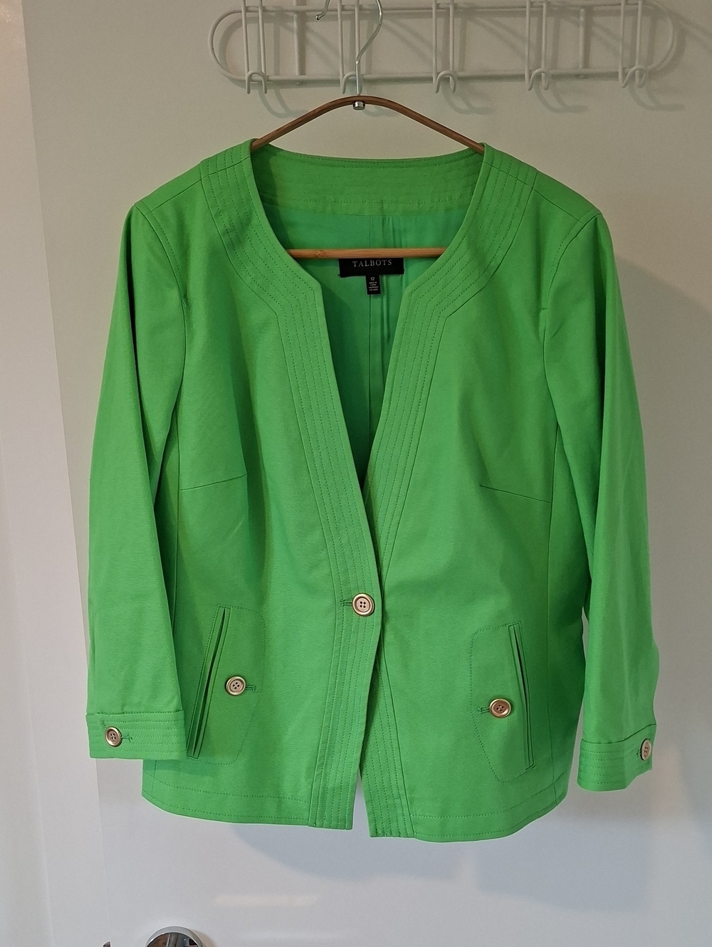 Talbots Contemporary Elegant Vibrant Green Collarless Blazer/Jacket (Size US 12)